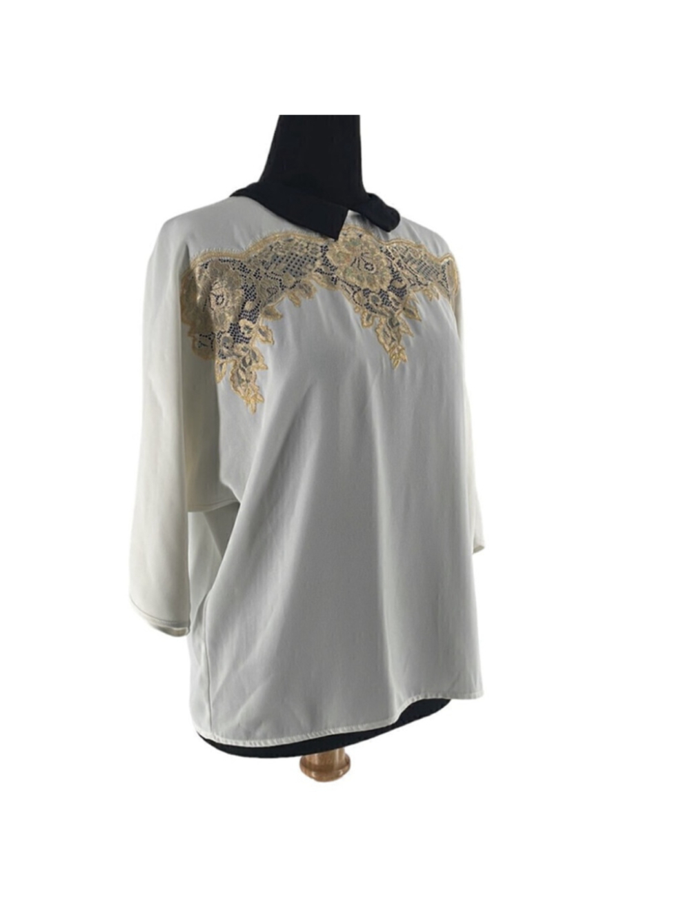 Cop Copine blouse lace detail collared full button back academia preppy sz sm